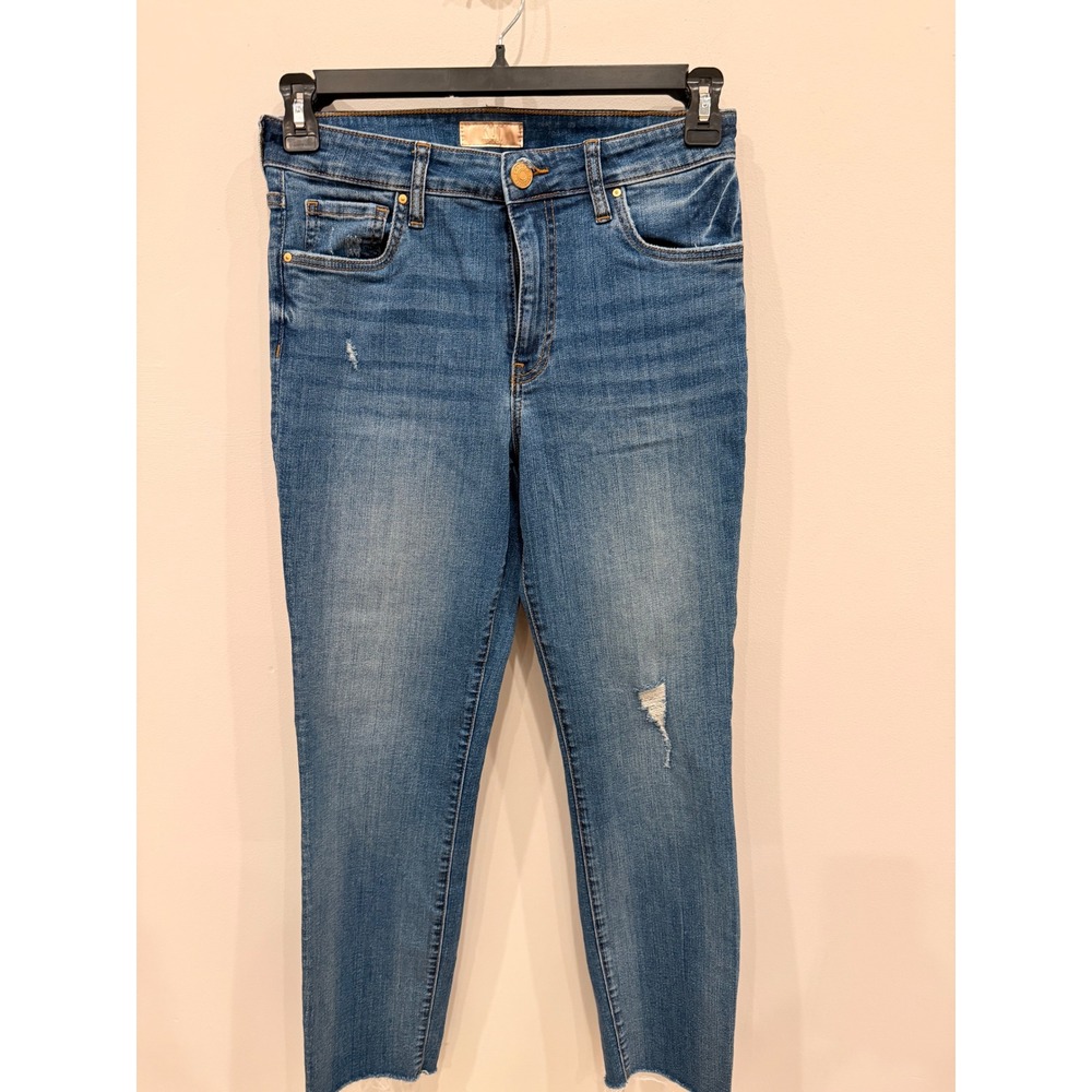 KUT from the Kloth Catherine High Rise Boyfriend Jeans Distressed Raw Hem Size 2